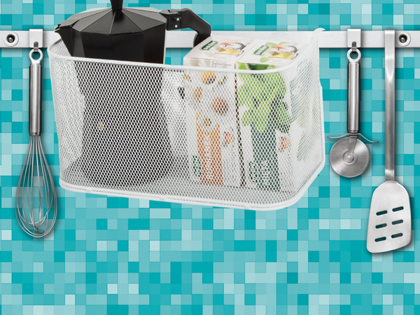 Basket metal rail-mounted organiser hanging basket kitchen shelf