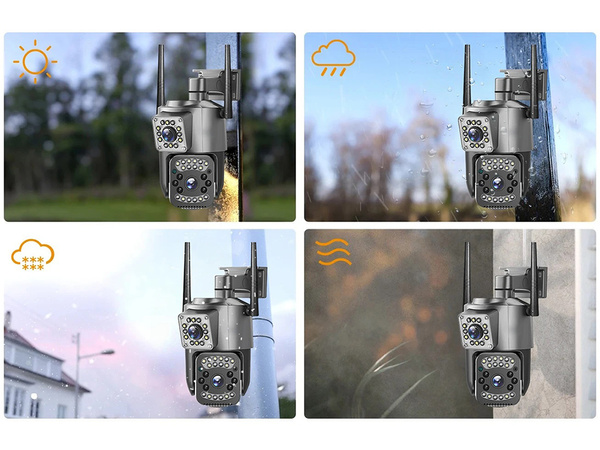 Caméra à deux objectifs wifi extérieure rotative détecteur de mouvement ip 4g