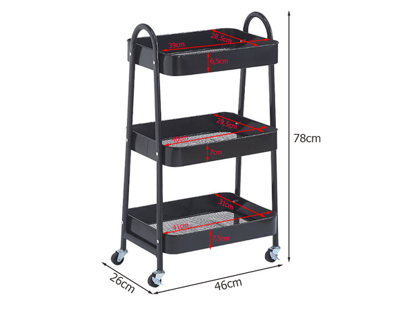 Virtuves plaukts vannas istabas skapis uz riteņiem metāla plaukts trīs līmeņi 3