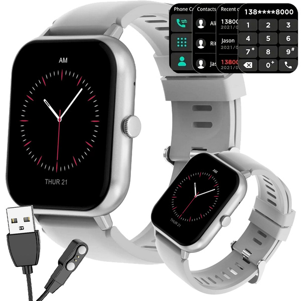 Inteligentné hodinky pre ženy a mužov s gumovým remienkom, športové, Bluetooth, volania, sivé