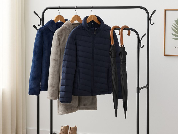 Perchero de pie para ropa con estantes para zapatos y chaquetas armario metálico