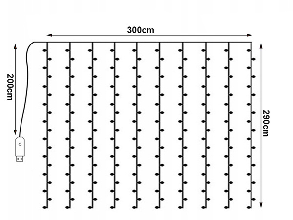 Fényfüggöny 300 led ablak beltéri füzér hideg színű távvezérlés 3m