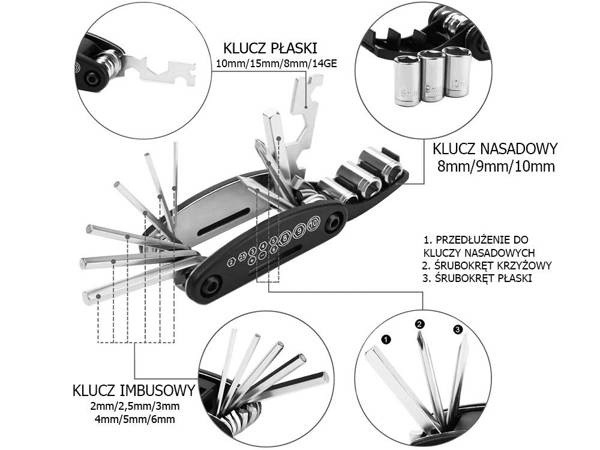 Kerékpár imbuszkulcs készlet 16in1