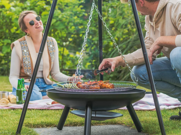 Kerti kandalló nagy háromlábú állvány rács lógó grill kandalló szén