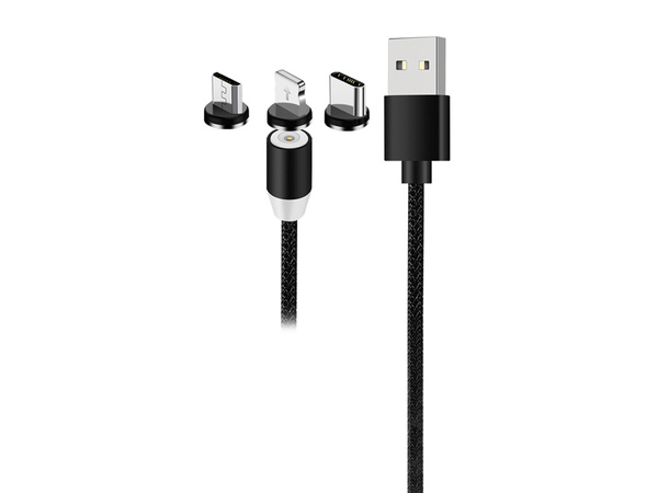 Mágneses töltőkábel 3w1 micro typ-c usb lightning 1m