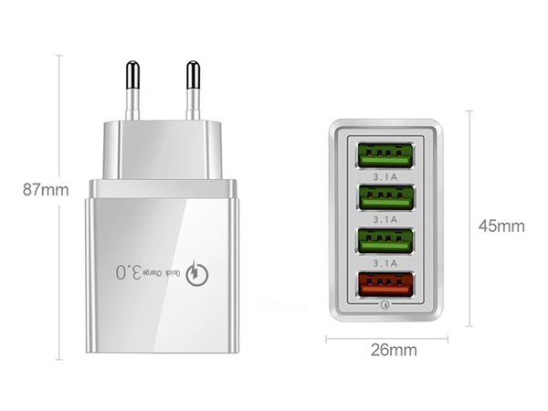 4xusb quick charge 3.0 tīkla sienas lādētājs