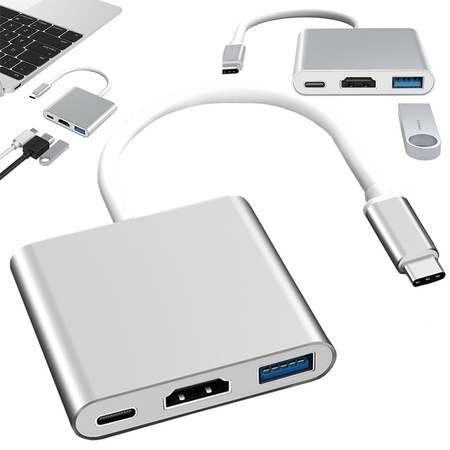 Adapteris 3in1 hub usb-c usb 3.0 hdmi 4k