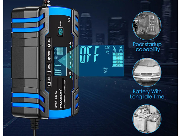 12 v 24 v automatinis automobilio įkroviklis su akumuliatoriaus remonto funkcija