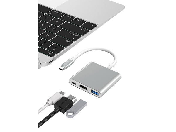 Adapteris 3in1 hub usb-c usb 3.0 hdmi 4k