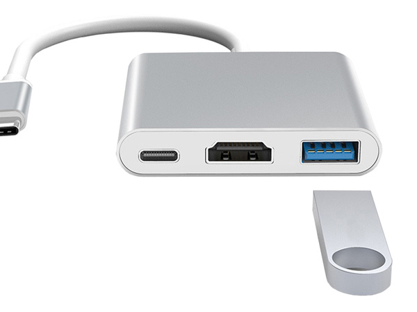 Adapteris 3in1 hub usb-c usb 3.0 hdmi 4k