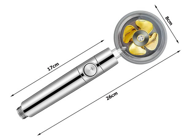 Dušo rankena su turbininiu filtru, keičiamu ventiliatoriumi, dušu