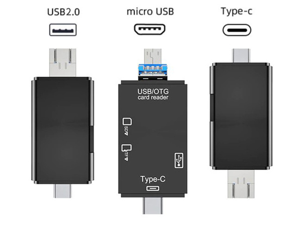 Sd microsd tf kortelių skaitytuvas usb usb-c micro usb otg