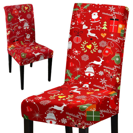 Pokrowiec świąteczny na krzesło dekoracyjny uniwersalny mikołaj na gumkę