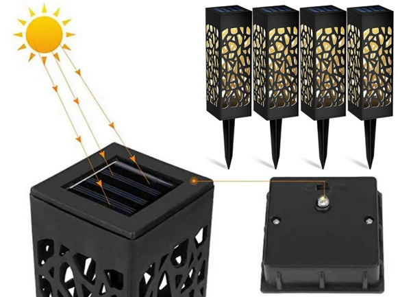Lampa lampy ogrodowa solarna ozdobna zestaw 4 sztuki czujnik zmierzchu