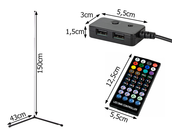 Lampa stojąca podłogowa narożnikowa rgb led nocna do sypialni aplikacja 1,5