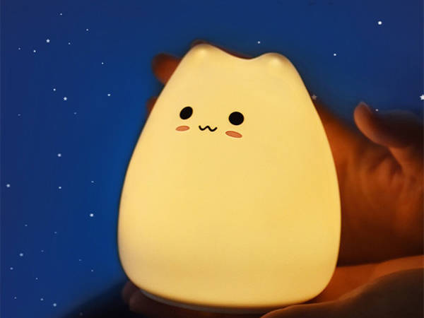 Lampka nocna dla dzieci led rgb kot dotyk silikon