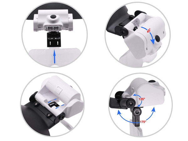 Lupa nagłowna czołowa okulary 2 led podświetlana