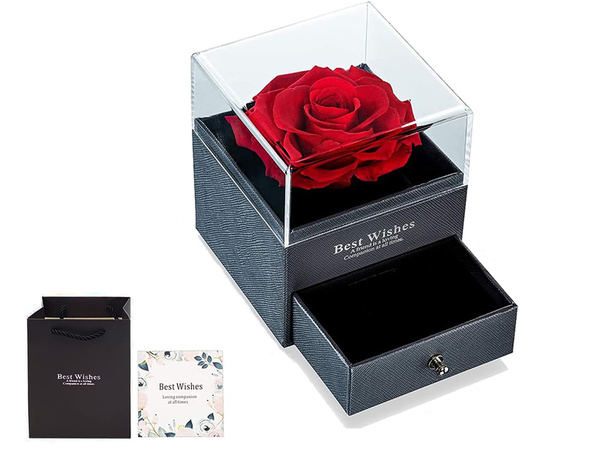 Wieczna róża w pudełku prezent szkatułka szufladka na naszyjnik biżuterię