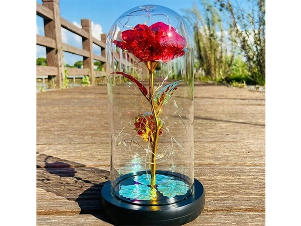 Wieczna róża w szkle prezent led rgb świecąca czerwona szklana na okazję