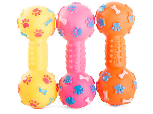 Câine jucărie squeaky mesteca cauciuc dumbbell os