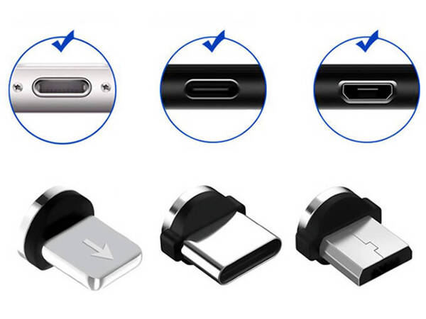 Magnetic charging cable 3w1 micro typ-c usb lightning 1m