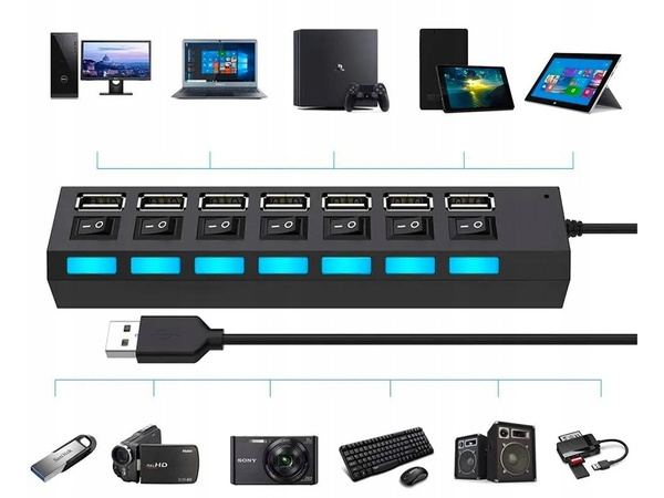 Splitter hub usb port splitter 7x usb 2.0