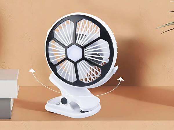 Ventilator de birou în picioare clip-on ventilator cu lumină 3 moduri reîncărcabile