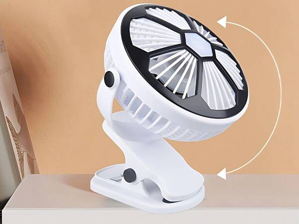 Ventilator de birou în picioare clip-on ventilator cu lumină 3 moduri reîncărcabile