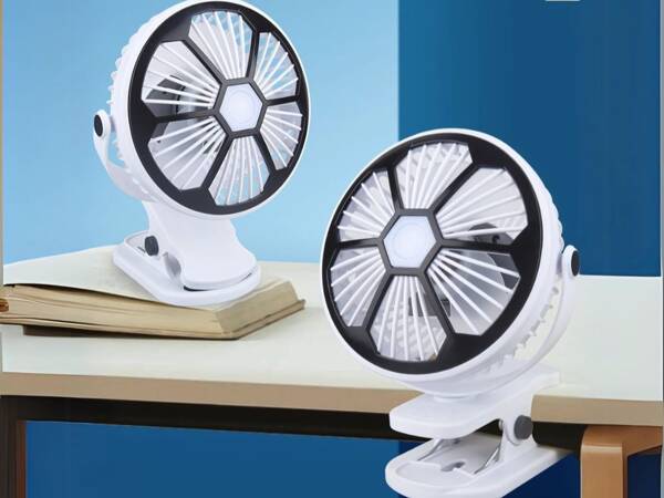 Ventilator de birou în picioare clip-on ventilator cu lumină 3 moduri reîncărcabile