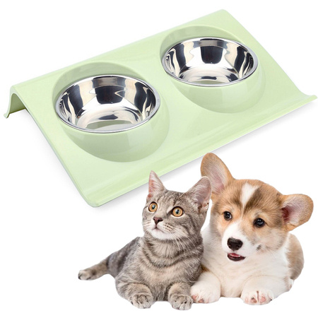 Двойная миска для собаки кошки металлическая с основанием