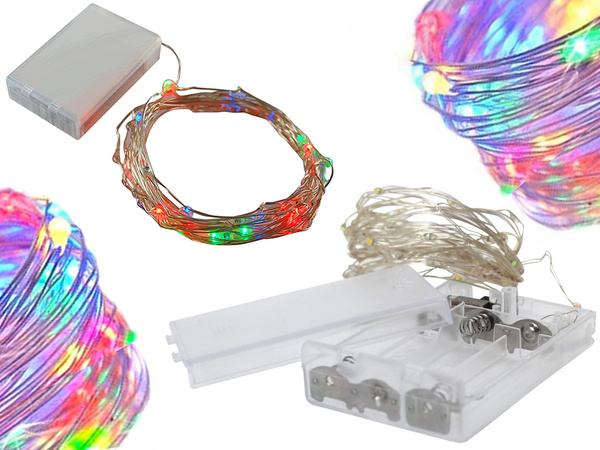 Проволочные светильники 100 светодиодов с батарейками 10м многоцветные