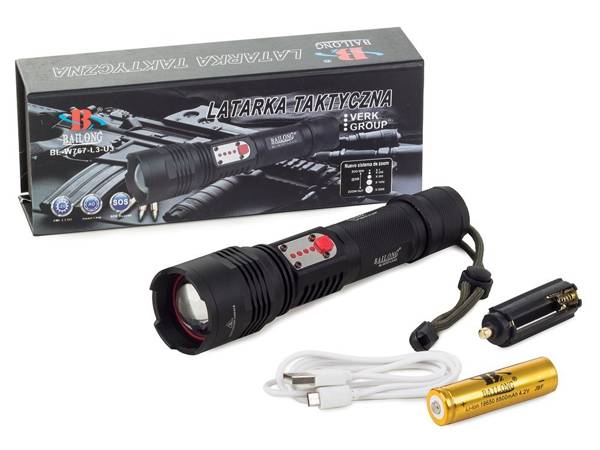 Тактический фонарь bailong cree led usb xml-l t6