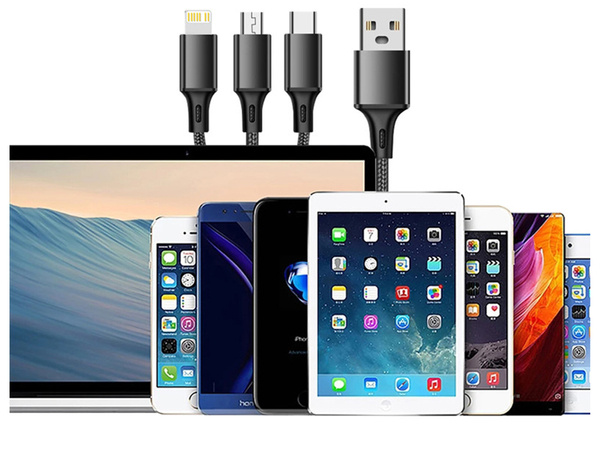 3in1 usb кабель для телефона lightning кабель iphone micro usb type-c 1.2m