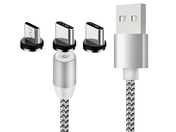 Magnetic charging cable 3w1 micro typ-c usb lightning 1m