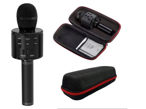 Bezdrôtový mikrofón bluetooth karaoke reproduktor okrúhly s puzdrom rôzne režimy