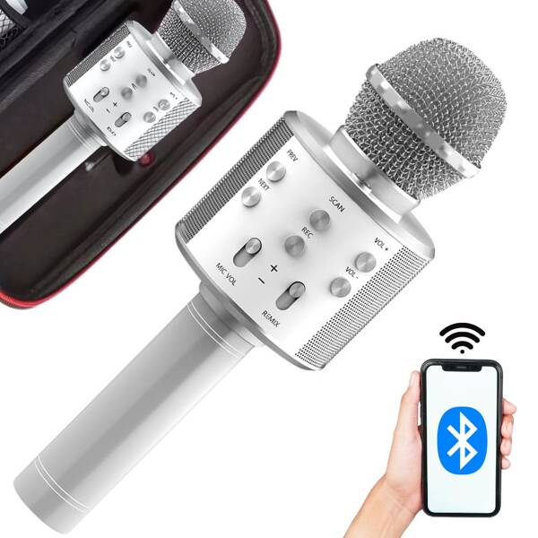 Bezdrôtový mikrofón bluetooth karaoke reproduktor okrúhly s puzdrom rôzne režimy