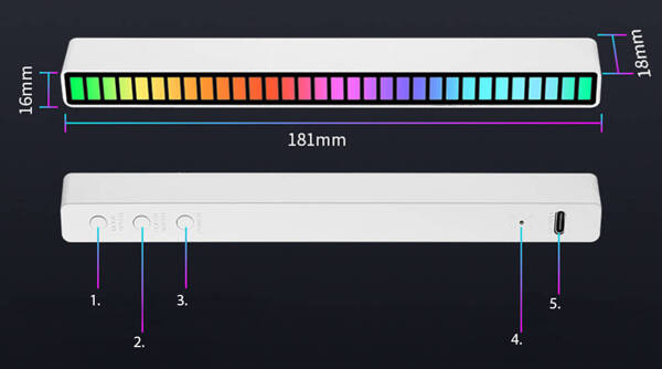 Usb led zvočni odziv večbarvni neonski rgb led trak utripa 18 načinov