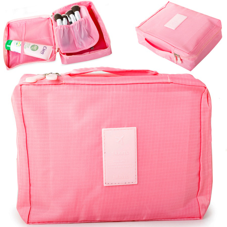 Neceser de maquillaje organizador de viaje rosa