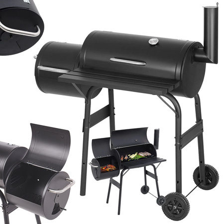 Parrilla de jardin barril grande de carbon bbq ahumador con tapa rejilla estante ruedas