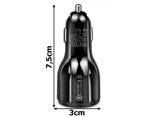 2xusb quickcharge 3.0 cargador de coche para tomas de mechero