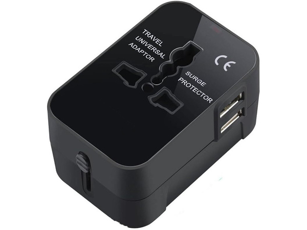 Adaptador conector uk usa eu aus universal 2x usb worldwide