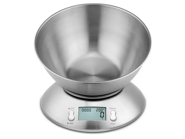 Balanza de cocina electrónica digital con bol 5kg lcd metal plateado