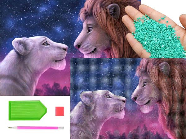 Bordado de diamantes juego de leones pintura de diamantes rey