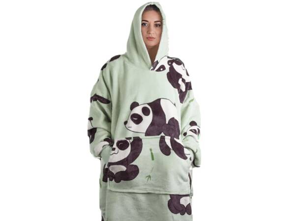 Cálida sudadera panda oversize manta xxl 2en1 piel gruesa suave con capucha