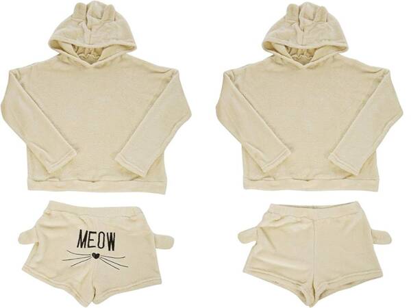 Cálido pijama de mujer de dos piezas con capucha de felpa suave corto xl