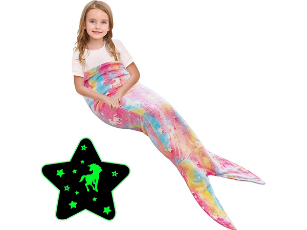 Cola de sirena manta saco de dormir cálido luminoso para las niñas caballo suave