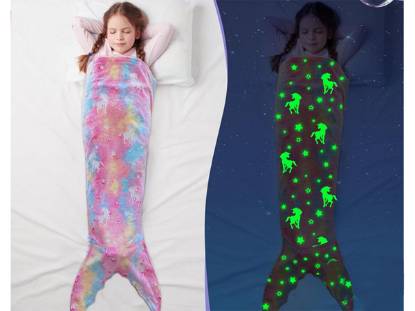 Cola de sirena manta saco de dormir cálido luminoso para las niñas caballo suave