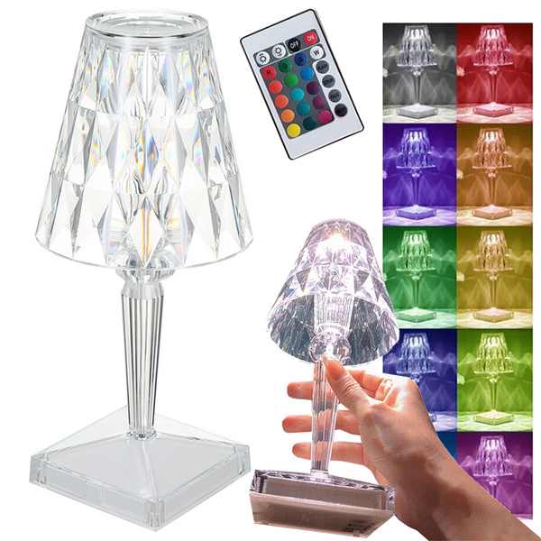 Lampara sobremesa led cristal rgb usb mando a distancia