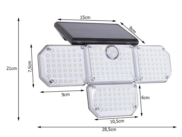 Lámpara solar 181 led con sensor de movimiento crepuscular + mando a distancia farola de jardín