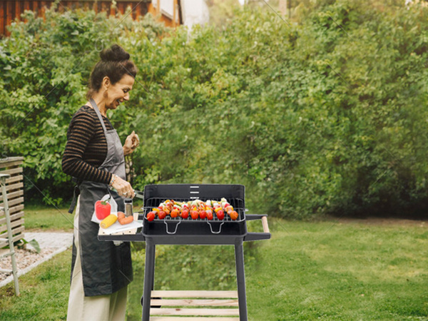 Parrilla de jardin barbacoa de carbon grande rejilla ajustable estantes ruedas portatil